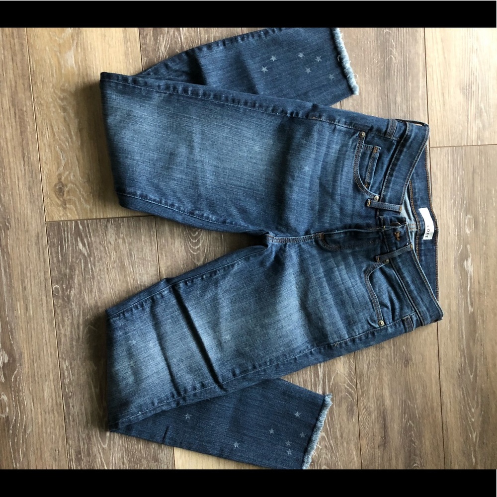 Loft jeans-modern skinny crop w/stars and raw hem